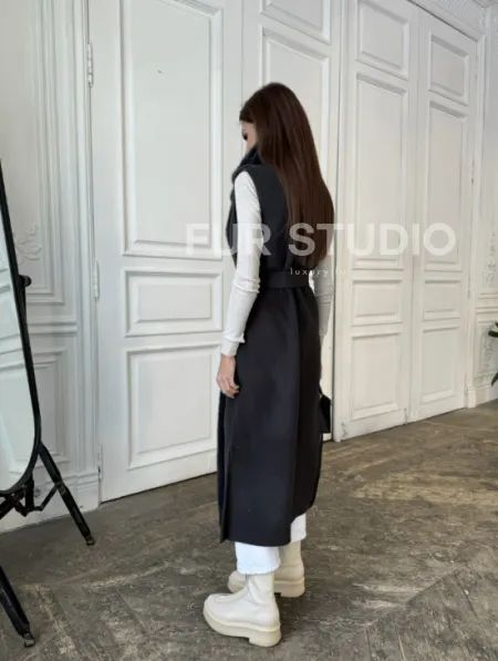 Пальто из кашемира с отделкой из меха норки - фото 7