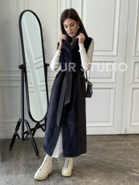 Пальто из кашемира с отделкой из меха норки - фото 3