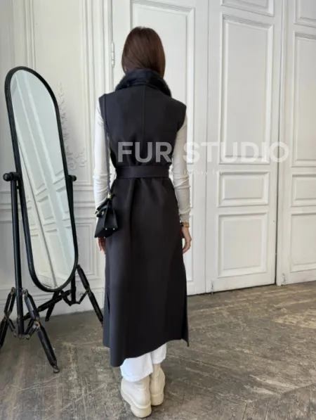 Пальто из кашемира с отделкой из меха норки - фото 5