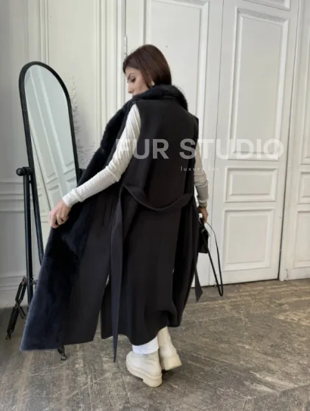 Пальто из кашемира с отделкой из меха норки - фото 6