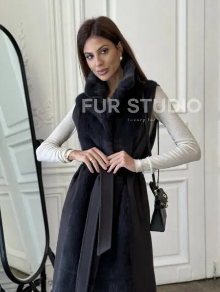 Пальто из кашемира с отделкой из меха норки - фото 2