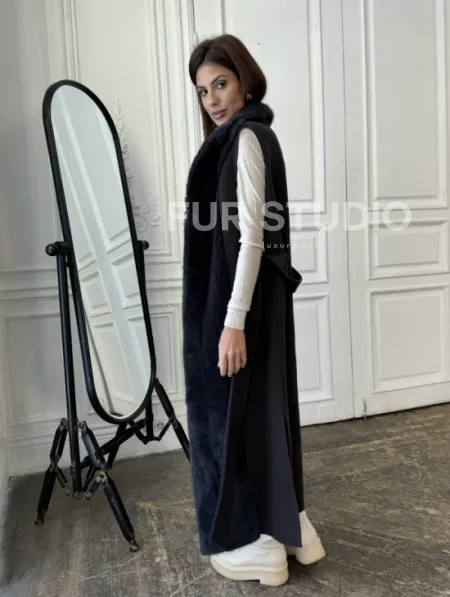 Пальто из кашемира с отделкой из меха норки - фото 4