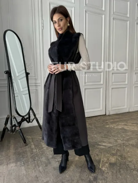 Элегантное пальто из кашемира с мехом норки - фото 4