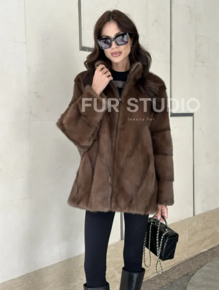 Норковая шуба в коричневом оттенке - Соболь - фото 5