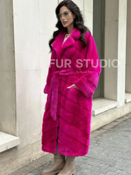 Фуксия шуба из меха аукционной норки - фото 5