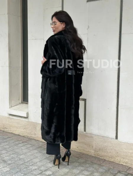 Черная шуба из норки английский воротник - фото 12