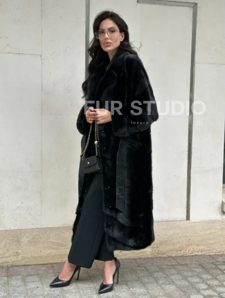 Черная шуба из норки английский воротник - фото 10