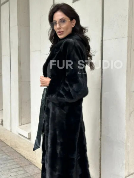 Черная шуба из норки английский воротник - фото 4
