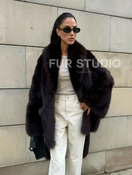 Шуба - жакет из меха куницы в цвете BURGUNDY - фото 9