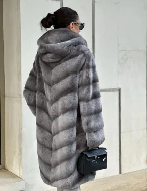 Норковая шуба с капюшоном - цвет PLATINUM (СЕРЫЙ) - фото 2