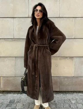 Норковая шуба, цельный мех PREMIUM COLLECTION VELVET - цвет соболь - фото 0