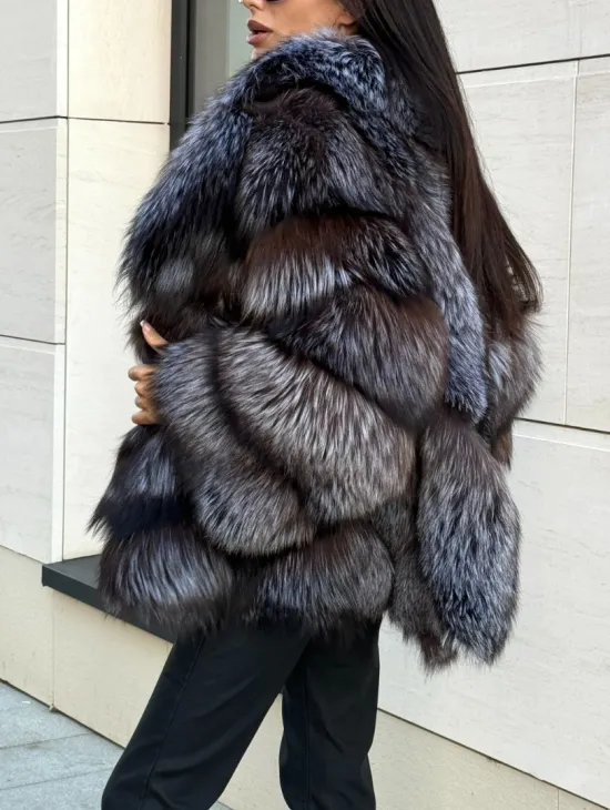 Шуба из чернобурки в натурально-бронзовом цвете, английский воротник - фото 5
