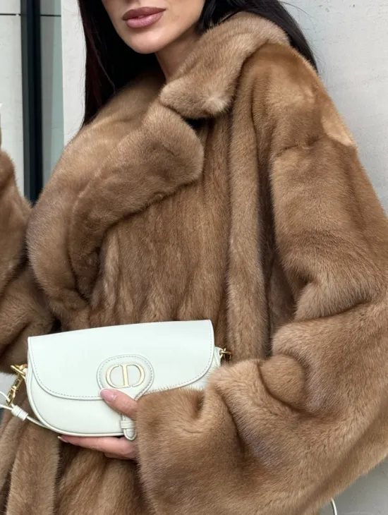 Норковая шуба Vintage Gold с английским воротником - цельные пластины - фото 1