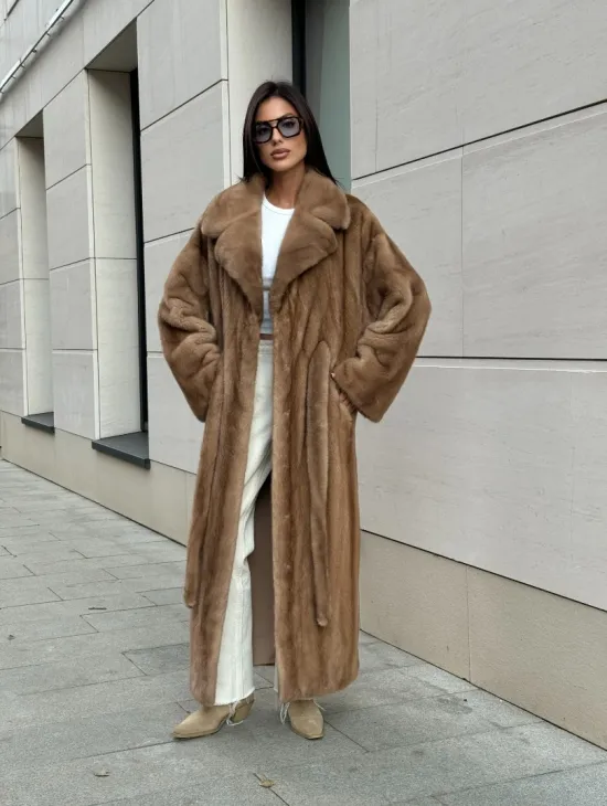 Норковая шуба Vintage Gold с английским воротником - цельные пластины - фото 10