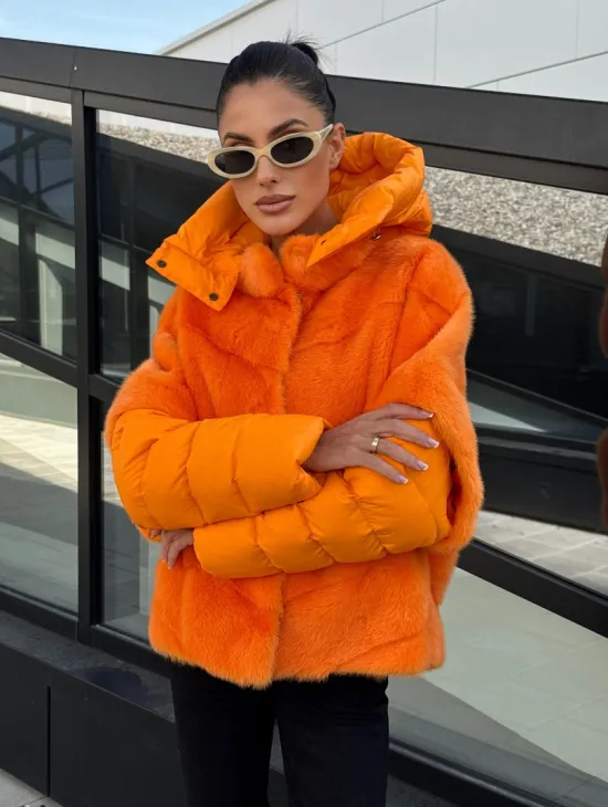 Зимняя куртка-жилет из меха норки цвет Orange - фото 5