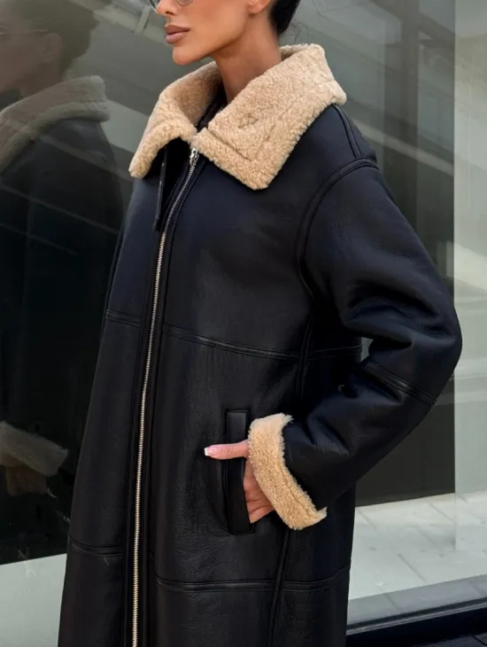 Женская натуральная дубленка из кожи силка - фото 1