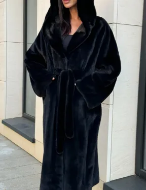 Норка кимоно BLACKGLAMA роспуск, капюшон кобра - фото 3