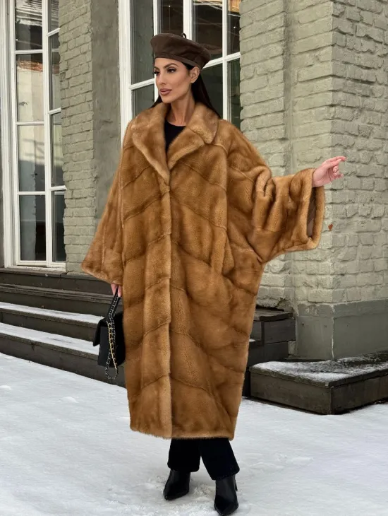 Женское меховое пальто оверсайз, стиль - Бохо из скандинавской норки GOLD - фото 7