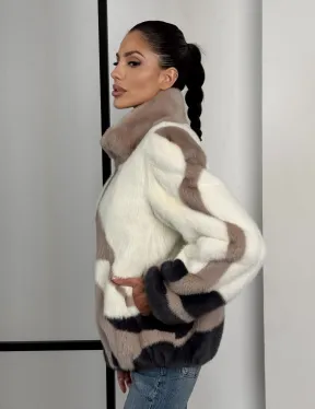 Норковый бомбер на молнии стойка воротник - фото 7