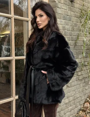 Черный норковый полушубок с воротником V-образным - фото 4