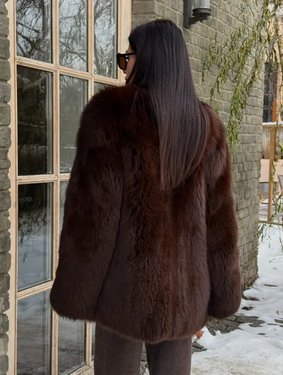 Шуба из меха песца цельные пластины Brown - фото 7