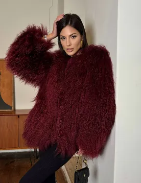 Шуба из меха ламы цвет Burgundy - фото 7