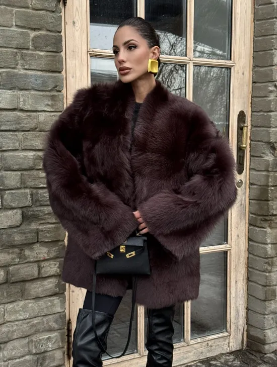 Двухсторонняя женская дубленка из итальянской тосканы Brown - фото 9