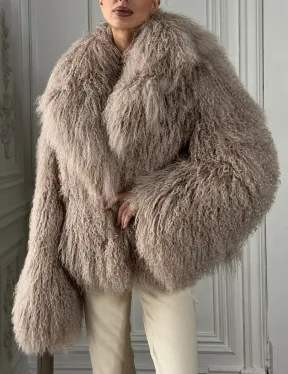 Шуба из меха ламы «Пломбир» с английским воротником - фото 1