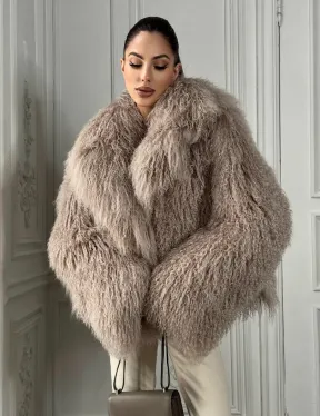 Шуба из меха ламы «Пломбир» с английским воротником - фото 5
