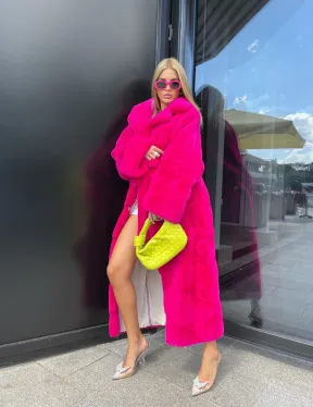 Норковая шуба в цвете фуксия длинная - фото 1