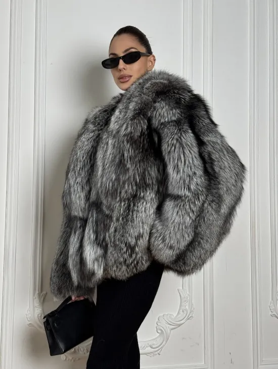 Полушубок из чернобурки A la Vintage с шалевым воротником - фото 6