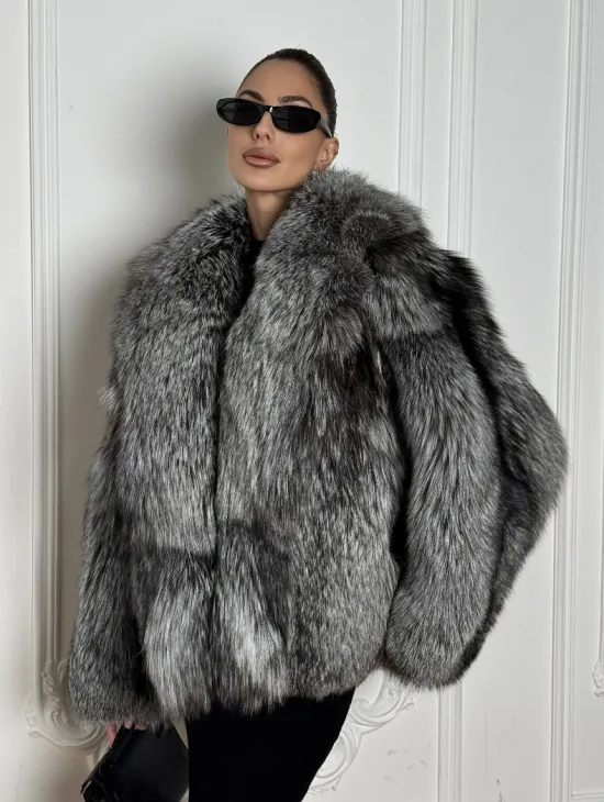 Полушубок из чернобурки A la Vintage с шалевым воротником - фото 5