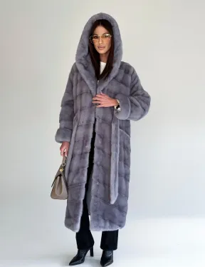 Удлиненная норковая шуба - кимоно с капюшоном - фото 17