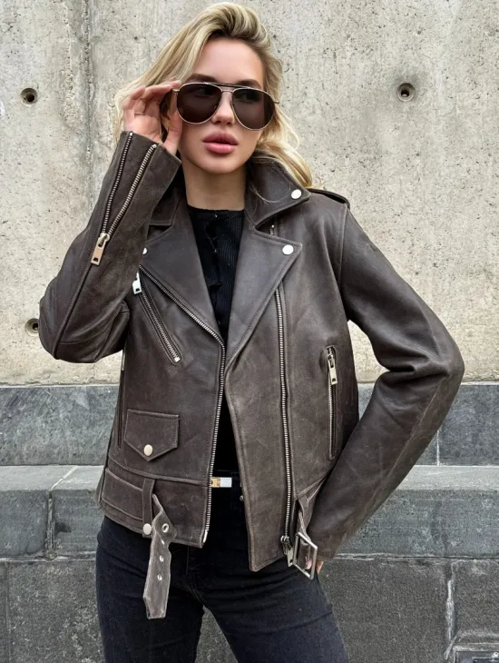 Косуха женская из винтажной кожи - фото 4