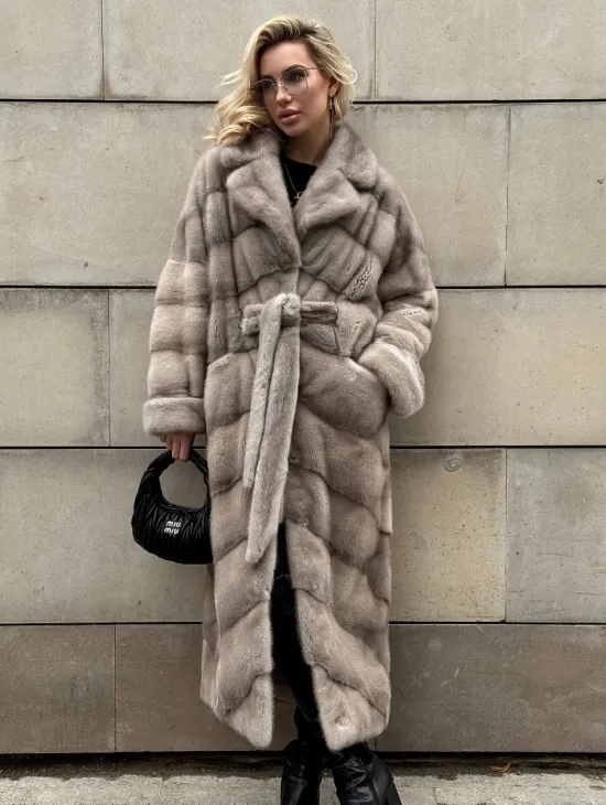 Кимоно - шуба норковая с английским воротником цвет Silver - фото 0