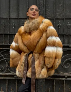 Шуба - пончо из меха рыжей (огненной) лисы - фото 7