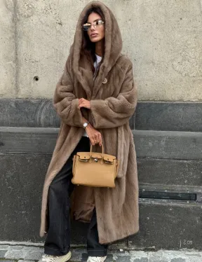 Длинная норковая шуба Pastel с капюшоном кобра - фото 8