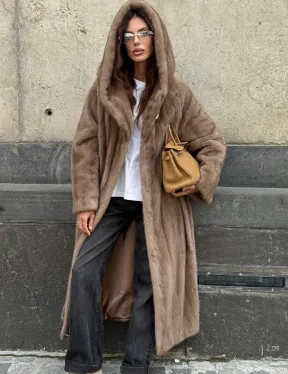 Длинная норковая шуба Pastel с капюшоном кобра - фото 7