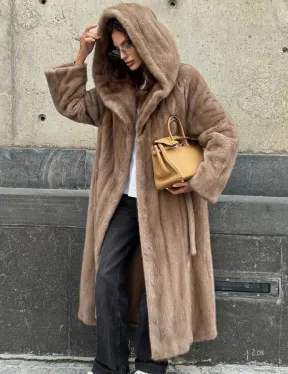 Длинная норковая шуба Pastel с капюшоном кобра - фото 6