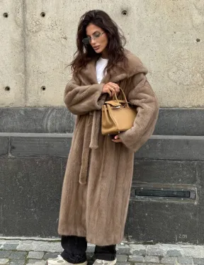 Длинная норковая шуба Pastel с капюшоном кобра - фото 13