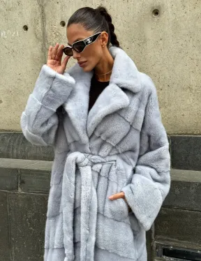 Длинная шуба из голубой скандинавской норки - фото 2