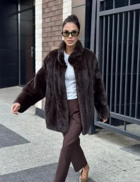 Полушубок автоледи из меха норки - стойка воротник - фото 11