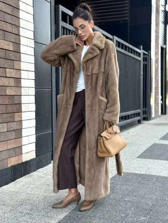 Женская длинная норковая шуба Pastel - фото 9