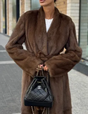 Длинное норковое пальто - шуба в цвете соболь - фото 3