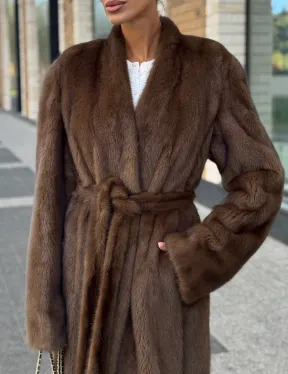 Длинное норковое пальто - шуба в цвете соболь - фото 1