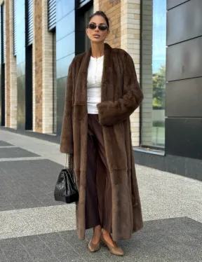 Длинное норковое пальто - шуба в цвете соболь - фото 10