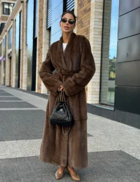 Длинное норковое пальто - шуба в цвете соболь - фото 12