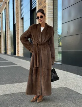 Длинное норковое пальто - шуба в цвете соболь - фото 14