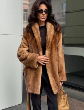 Норка жакет шалевый воротник - цвет Gold - фото 2