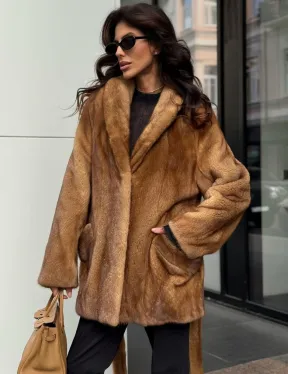 Норка жакет шалевый воротник - цвет Gold - фото 4